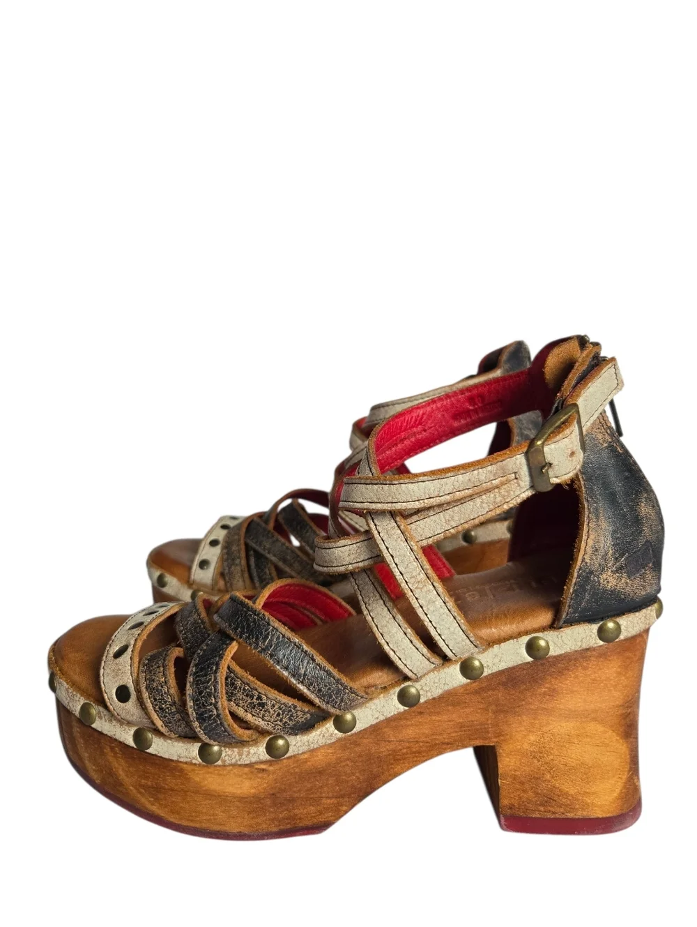 Bed Stu Antonelli Nectar Lux Distressed Leather Wooden Platform Sandals